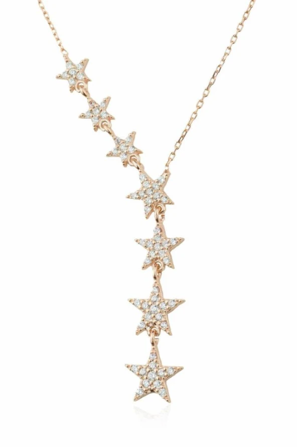 Yıldız Serisi Şık Tasarım Harıka Bayan Beyaz Taşlı Gümüş Kolye