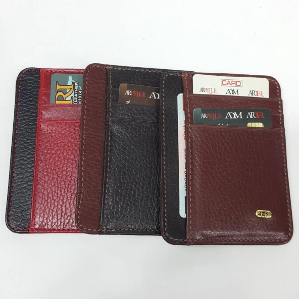 Siyah-Taba-Kahve-Kırmızı Gövde Ve İç Ayrı Renkte Kart Cepli Dikey Model Hakiki Deri Kartlık - 6