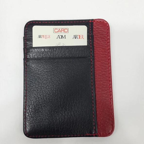 Siyah-Taba-Kahve-Kırmızı Gövde Ve İç Ayrı Renkte Kart Cepli Dikey Model Hakiki Deri Kartlık - 11