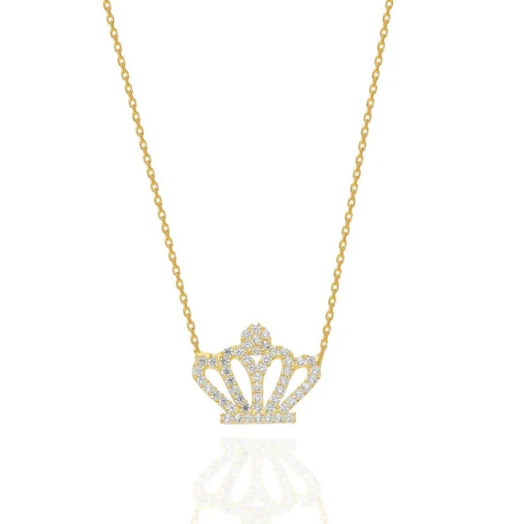 Altın Renk Kraliçe Kolyesi Taşlı Bayan Kolye - 2