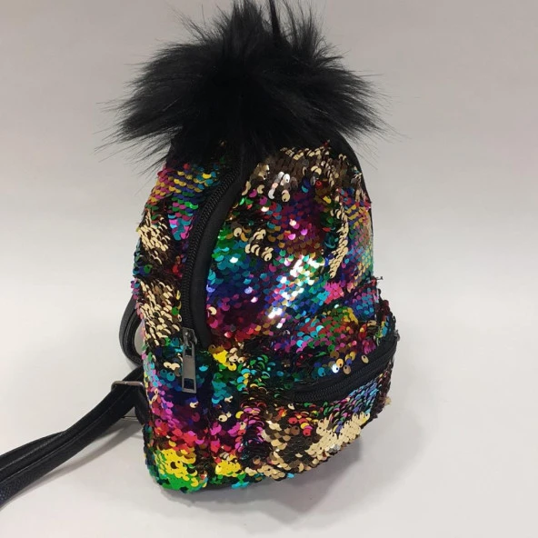 Ponponlu Pullu Çocuk Sırt Çantası Gökkuşağı Rengi - 8