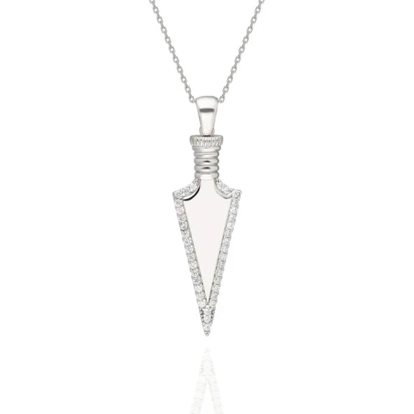 Mızrak Başlı İnci Taşlı Bayan Gümüş Kolye - 2