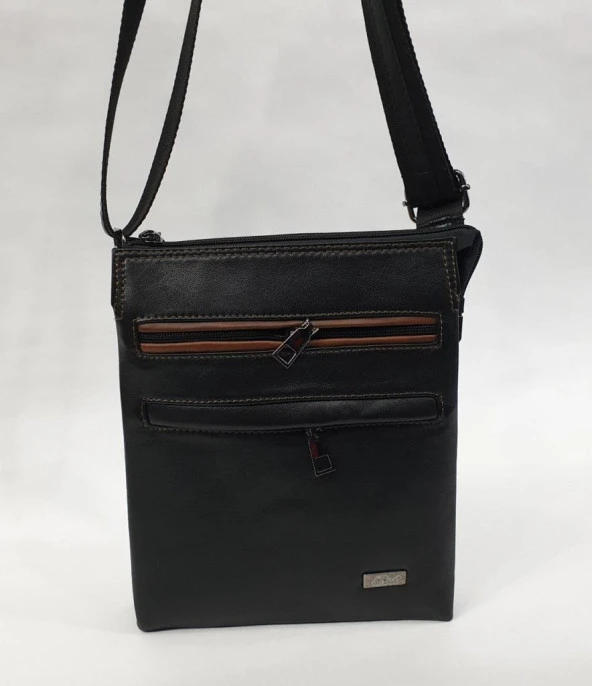 Kahve Dikişli Fermuarlı Deri El Çantası - 2