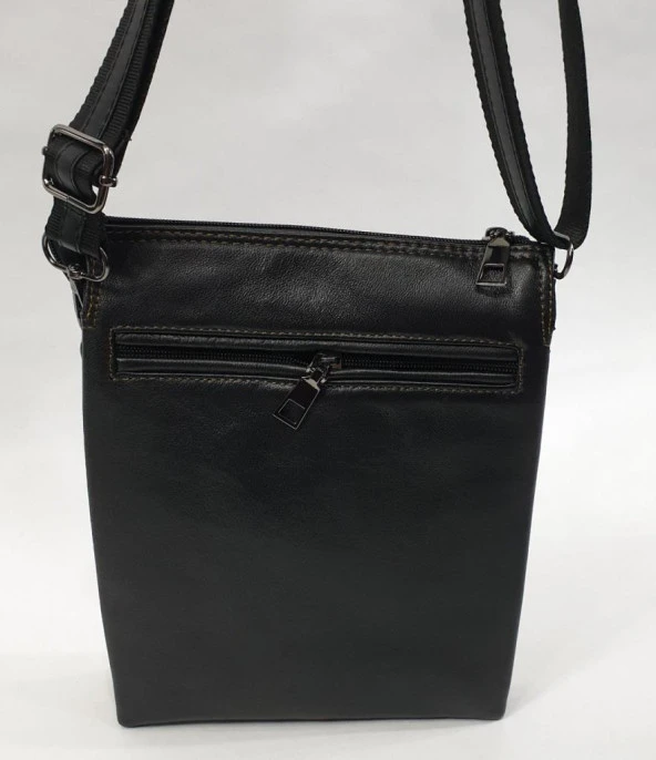 Kahve Dikişli Fermuarlı Deri El Çantası - 3