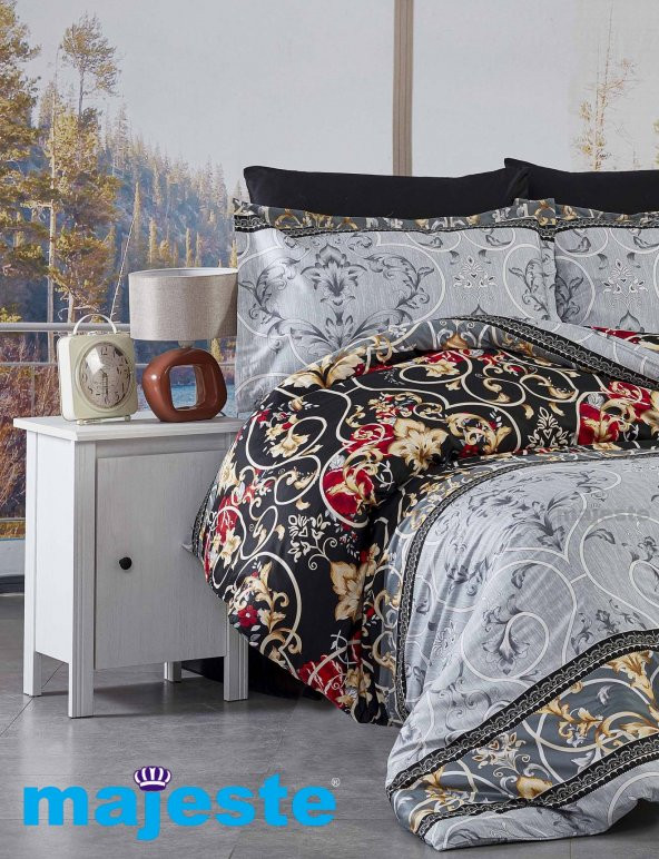 Fabricator Delux Saten %100 Doğal Pamuk Saten Çift Kişilik Gri&Siyah Nevresim Takımı-12139 - 2