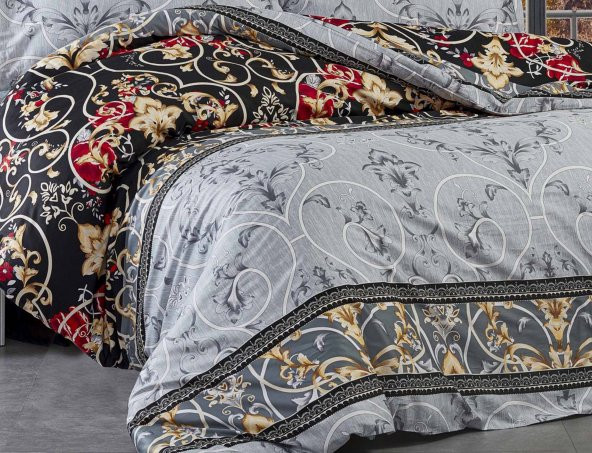 Fabricator Delux Saten %100 Doğal Pamuk Saten Çift Kişilik Gri&Siyah Nevresim Takımı-12139 - 3
