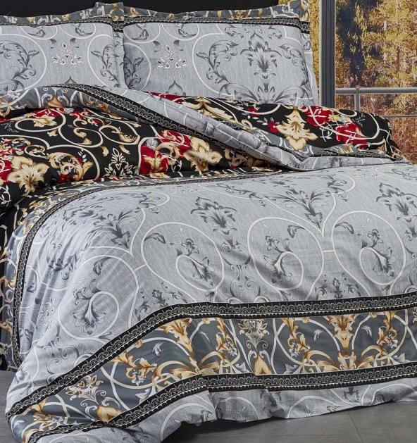 Fabricator Delux Saten %100 Doğal Pamuk Saten Çift Kişilik Gri&Siyah Nevresim Takımı-12139 - 4