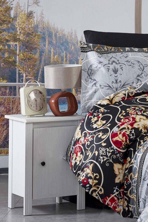 Fabricator Delux Saten %100 Doğal Pamuk Saten Çift Kişilik Gri&Siyah Nevresim Takımı-12139 - 5