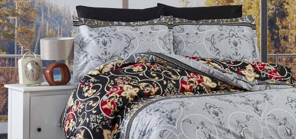 Fabricator Delux Saten %100 Doğal Pamuk Saten Çift Kişilik Gri&Siyah Nevresim Takımı-12139 - 6