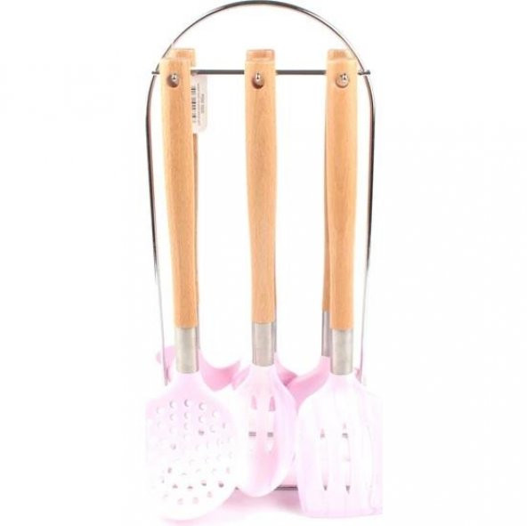 Penguen 7 Parça Bambu Saplı Silikon Servis Seti Pembe PNG-1780