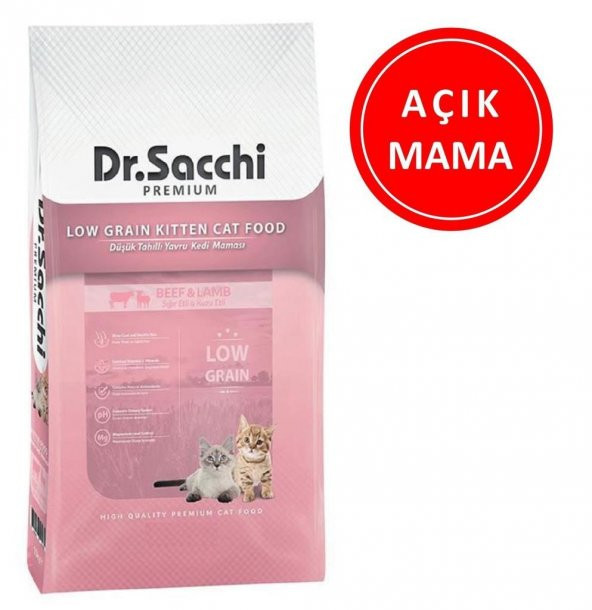 Dr.Sacchi Premium Düşük Tahıllı Kitten Yavru Kedi Maması 1 kg AÇIK