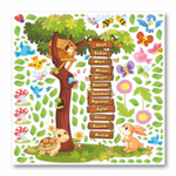 Sacayak Sticker Sevimli Ay Ağacı Figürlü Çocuk Odası Sticker