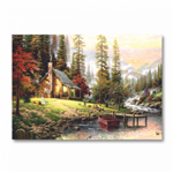 Sacayak Kanvas Ağaç Ev ve Dere Manzaralı 50x70 Kanvas Tablo