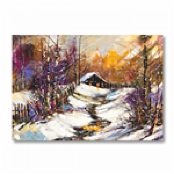 Sacayak Kanvas Ağaç Orman Evi ve Kış Manzaralı 50x70 Kanvas Tablo