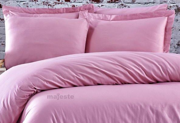 FABRICATOR DELUX %100 Doğal Pamuk Saten Nevresim Takımı Çift Kişilik (6 Parça) Platin Düz Renk-Pudra Pembe - 5