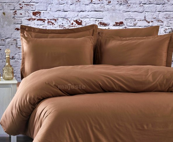 FABRICATOR DELUX %100 Doğal Pamuk Saten Nevresim Takımı Çift Kişilik (6 Parça) Platin Düz Renk-Kahve - 3