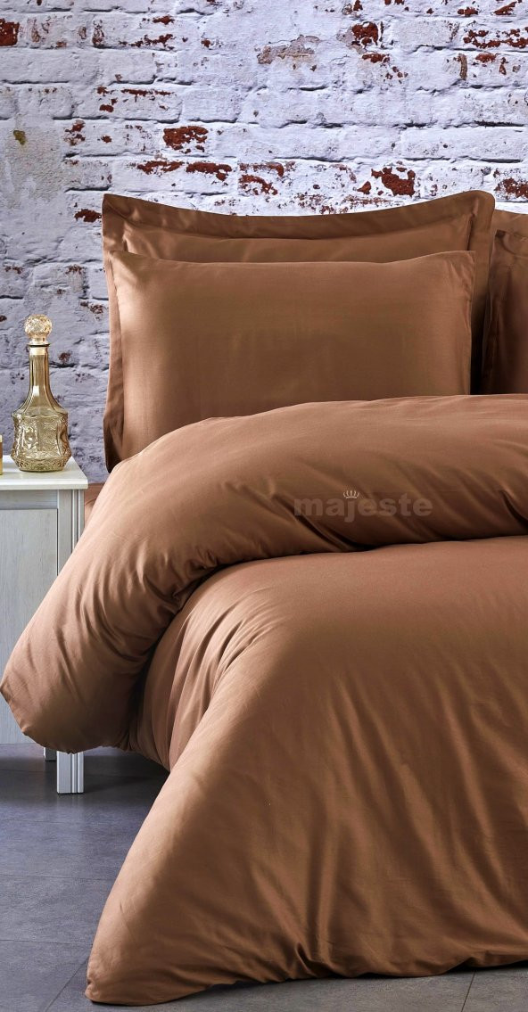 FABRICATOR DELUX %100 Doğal Pamuk Saten Nevresim Takımı Çift Kişilik (6 Parça) Platin Düz Renk-Kahve - 4