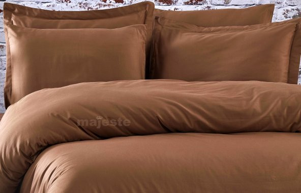 FABRICATOR DELUX %100 Doğal Pamuk Saten Nevresim Takımı Çift Kişilik (6 Parça) Platin Düz Renk-Kahve - 5