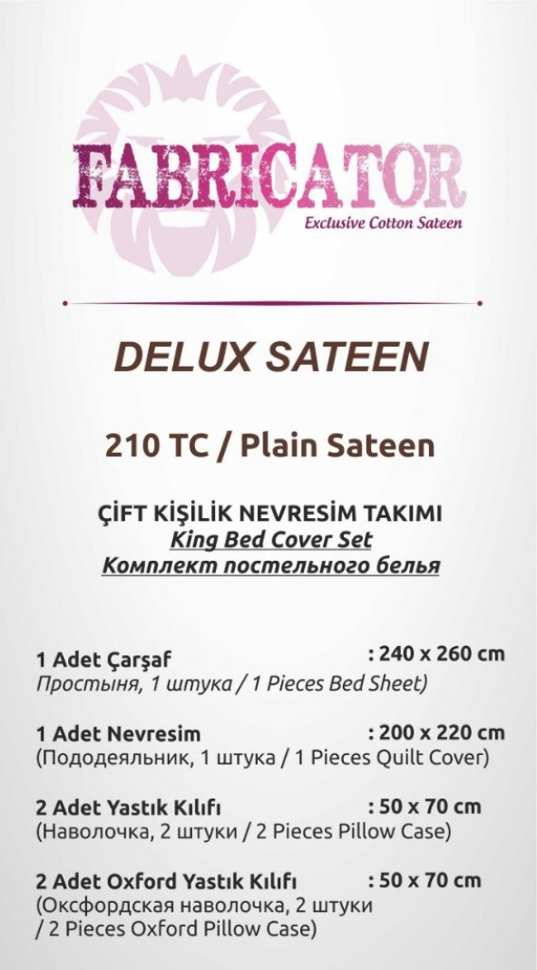 FABRICATOR DELUX %100 Doğal Pamuk Saten Nevresim Takımı Çift Kişilik (6 Parça) Platin Düz Renk-Kahve - 6