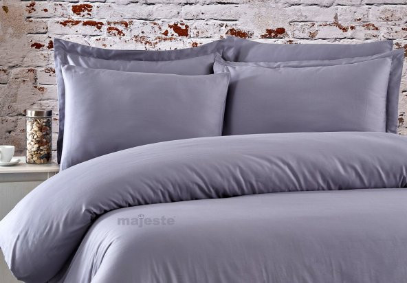 FABRICATOR DELUX %100 Doğal Pamuk Saten Nevresim Takımı Çift Kişilik (6 Parça) Platin Düz Renk-Gri - 3