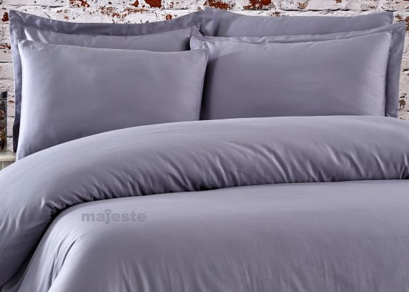 FABRICATOR DELUX %100 Doğal Pamuk Saten Nevresim Takımı Çift Kişilik (6 Parça) Platin Düz Renk-Gri - 5