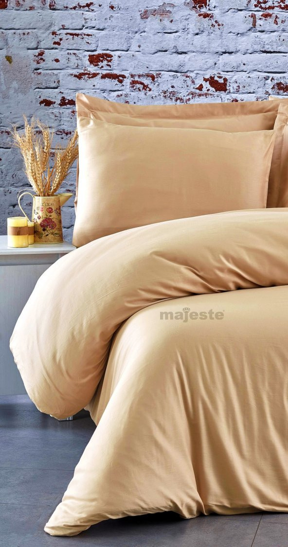 FABRICATOR DELUX %100 Doğal Pamuk Saten Nevresim Takımı Çift Kişilik  (6 Parça) Platin Düz Renk-Cappuccino - 4