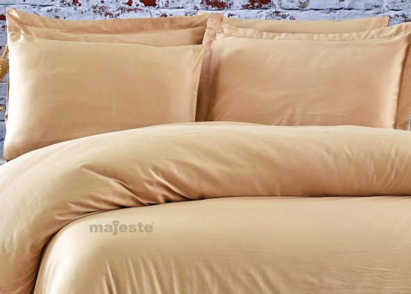 FABRICATOR DELUX %100 Doğal Pamuk Saten Nevresim Takımı Çift Kişilik  (6 Parça) Platin Düz Renk-Cappuccino - 5