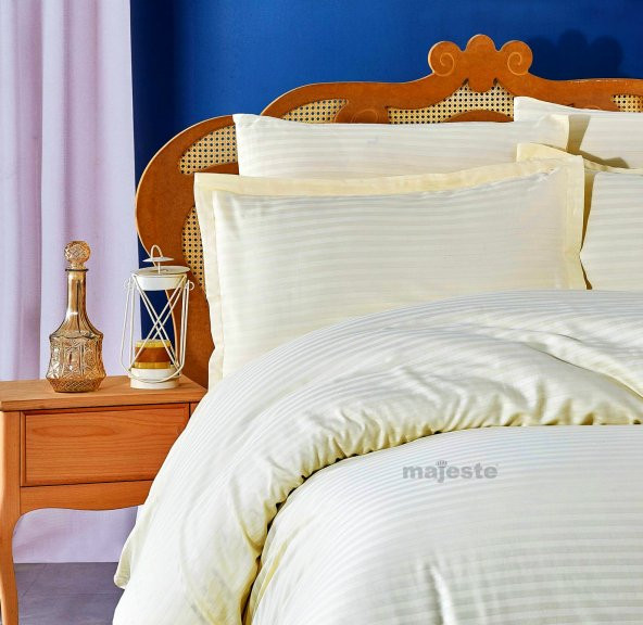 FABRICATOR DELUX Çizgili %100 Doğal Pamuk Saten Nevresim Takımı Çift Kişilik (6 Parça)-Krem - 2