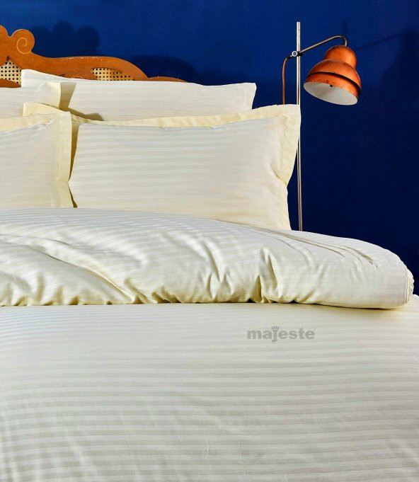 FABRICATOR DELUX Çizgili %100 Doğal Pamuk Saten Nevresim Takımı Çift Kişilik (6 Parça)-Krem - 4