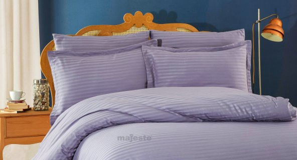 FABRICATOR DELUX Çizgili %100 Doğal Pamuk Saten Nevresim Takımı Çift Kişilik  (6 Parça)-Gri - 6