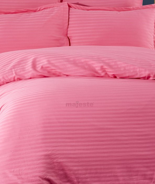 FABRICATOR DELUX Çizgili %100 Doğal Pamuk Saten Nevresim Takımı Çift Kişilik (6 Parça)-Pembe - 3