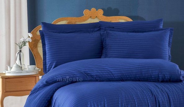 FABRICATOR DELUX Çizgili %100 Doğal Pamuk Saten Nevresim Takımı Çift Kişilik  (6 Parça)-Lacivert - 6