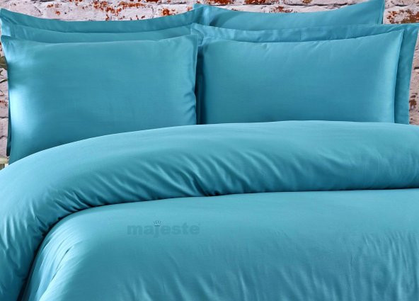 FABRICATOR DELUX %100 Doğal Pamuk Saten Nevresim Takımı Çift Kişilik (6 Parça) Platin Düz Renk-Mint - 5