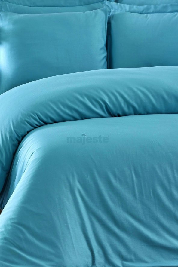 FABRICATOR DELUX %100 Doğal Pamuk Saten Nevresim Takımı Çift Kişilik (6 Parça) Platin Düz Renk-Mint - 6