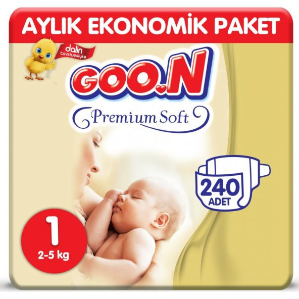 Goon Premium Soft Bebek Bezi Yenidoğan 1 Beden Aylık Ekonomik Paket 240 Adet
