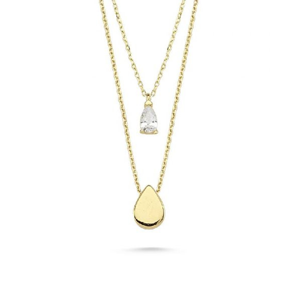 14 Ayar Altın Damla Taşlı İkili Kolye - Resim 2