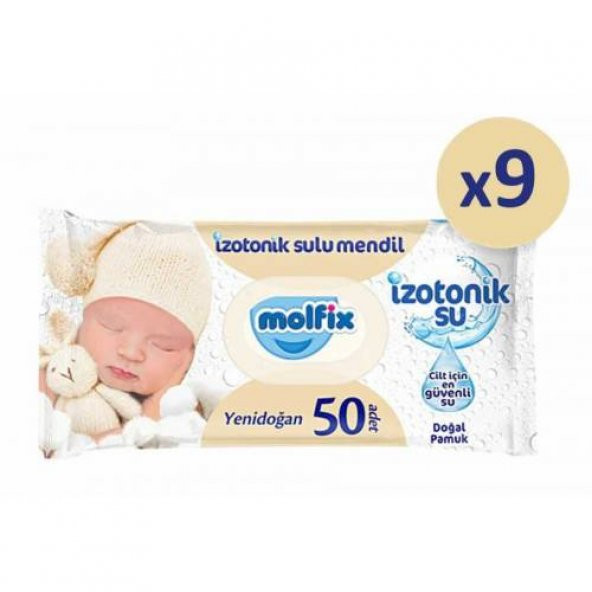 Molfix Yenidoğan İzotonik Islak Mendil 9 Paket x 50 Yaprak- 450 Yaprak