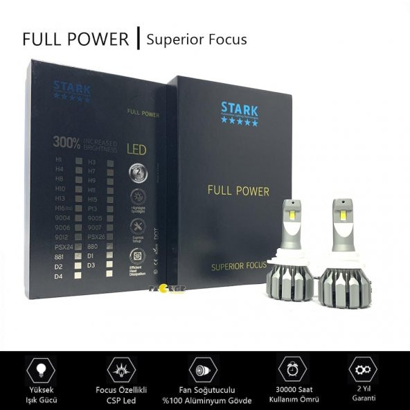 Stark Full Power Hb3 9005 CSP 9600LM Şimşek Led Xenon Far Ampulü Yüksek Işık Gücü, Focus Odaklama
