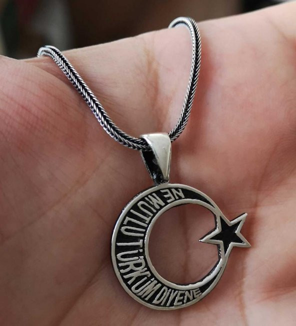 Ne Mutlu Türküm Diyene Yazılı Ayyıldız Gümüş Kolye - 2