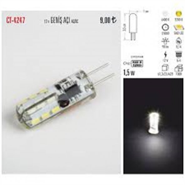 CT 4247 Cata 1.5 w Led Kapsül Ampul 12 v Beyaz Işık 6400k G-4 - 3