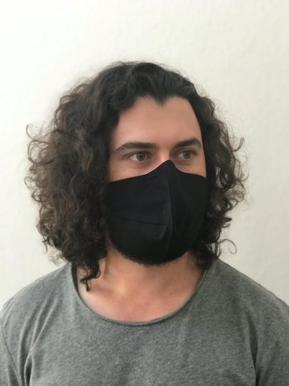 Siyah Renkli Yıkanabilir Bez Maske - 2