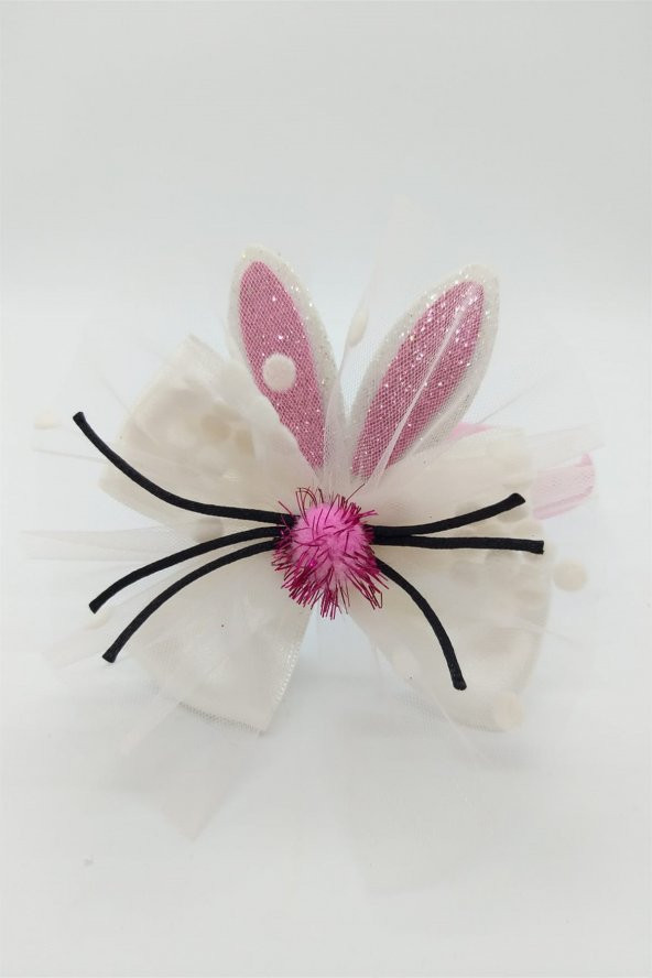 MelKady 026PE- Lohusa Set, Sevimli Bıyıklı Tavşanlı Lohusa Terliği, Taç ve Bebek Saç Bandı - Pembe - 5