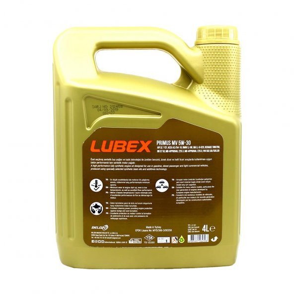 Lubex Primus MV 5W-30 4 Lt Tam Sentetik Motor Yağı - 3