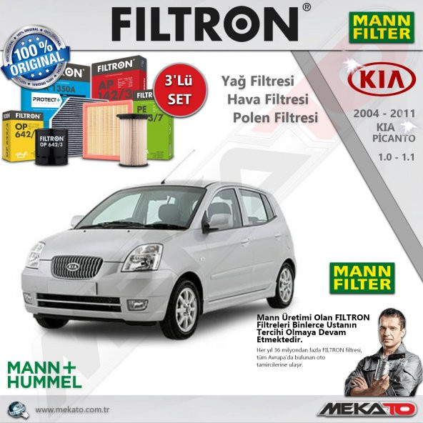 Kia Picanto 1.0  1.1  3 Lü Mann Filtron Filtre Seti 2004-2011