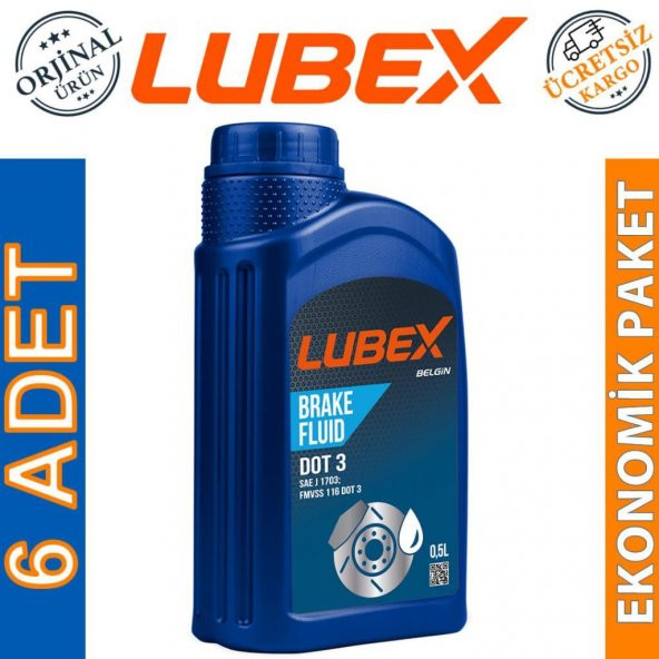 Lubex Brake Fluid DOT 3 Fren Hidrolik Yağı 500 Ml (6 Adet)