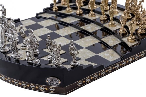Arena 3D Chess Board Black Big Size  | Metal Figürlü - 3