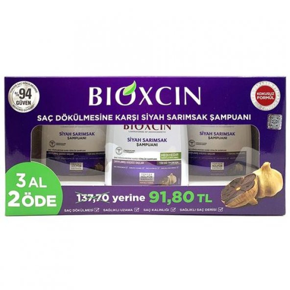 Bioxcin Saç Dökülmesine Karşı Siyah Sarımsak 300 ml 3 Al 2 Öde Şampuan