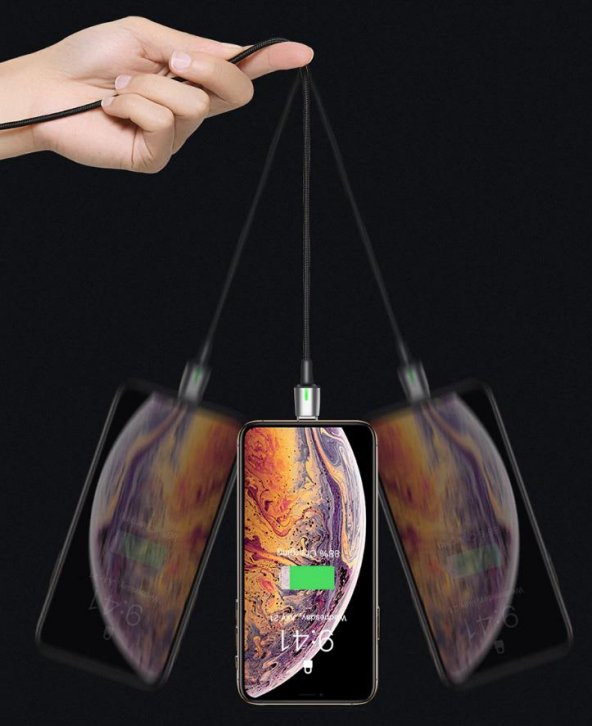 Baseus Manyetik Mıknatıslı 3 Başlıklı Şarj Kablosu, iPhone+Type-C+Micro 2 Metre Kablo - 2