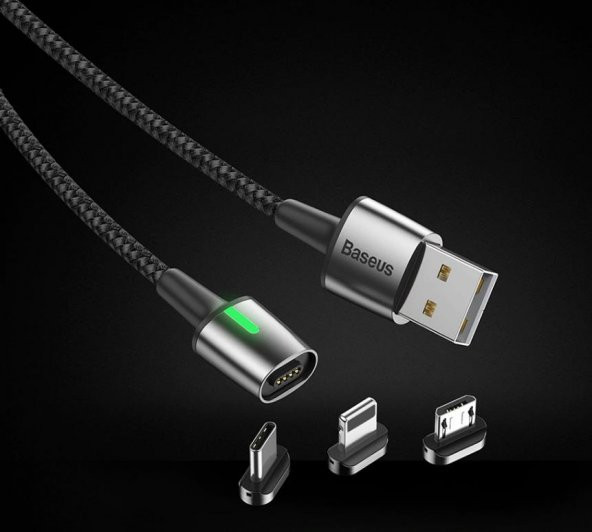 Baseus Manyetik Mıknatıslı 3 Başlıklı Şarj Kablosu, iPhone+Type-C+Micro 2 Metre Kablo - 5