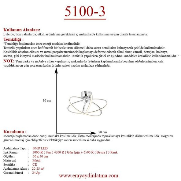 Eray Aydınlatma 5100-3 Krom Led Avize - 3